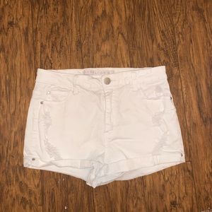 White denim shorts.